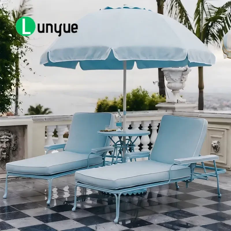 Outdoor Adjustable Chaise Lounge Set with Side Table and Parasol for Poolside Patio Backyard Resort Furniture