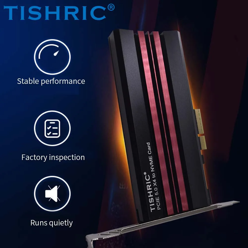 TISHRIC Adapter Board PCIE 5.0 X4 to NVME Adapter Card 2280 NVME SSD to PCIE X4 Connector with Aluminum Alloy Heat Sink for PC