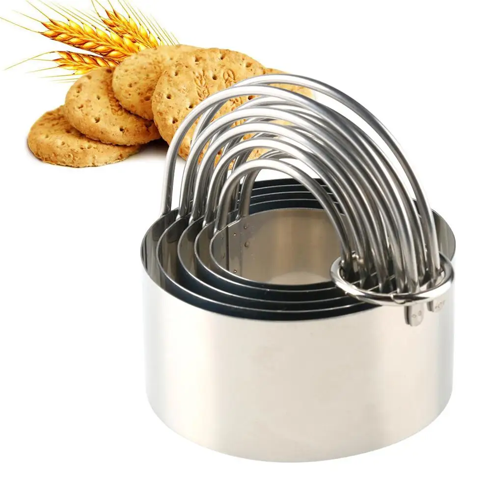 

5 Pcs Round Cookie Cutters Stainless Steel with Handle Cake Mould Fondant Baking Dough Biscuit Cutters DIY Cake Decorating Tools