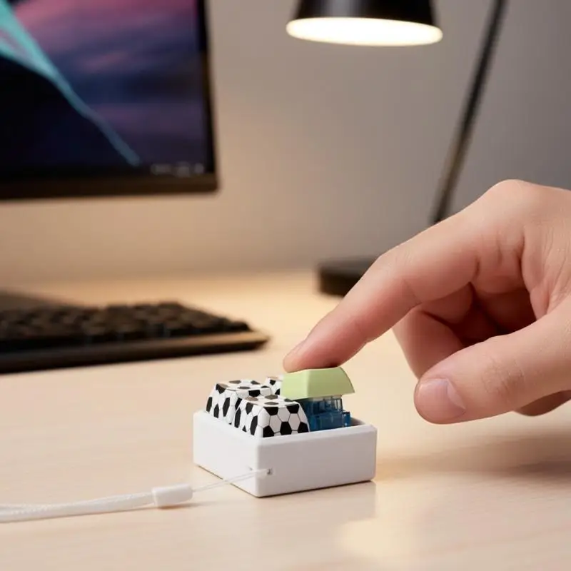 Keyboard Shaped Fidget Clicker Stress Relief Toy with Football Lanyard Small Sensory Gadget for Party Bag Fillers