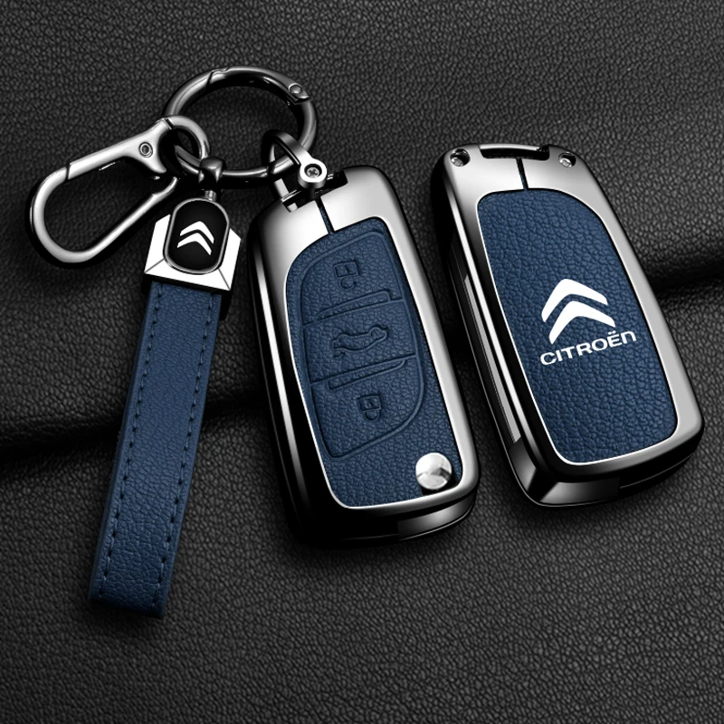 Zinc Alloy Leather Car Flip Remote Key Case Cover Protector Shell Keychain For Citroen C1 C2 C3 C4 C5 XSARA PICA Car Accessories