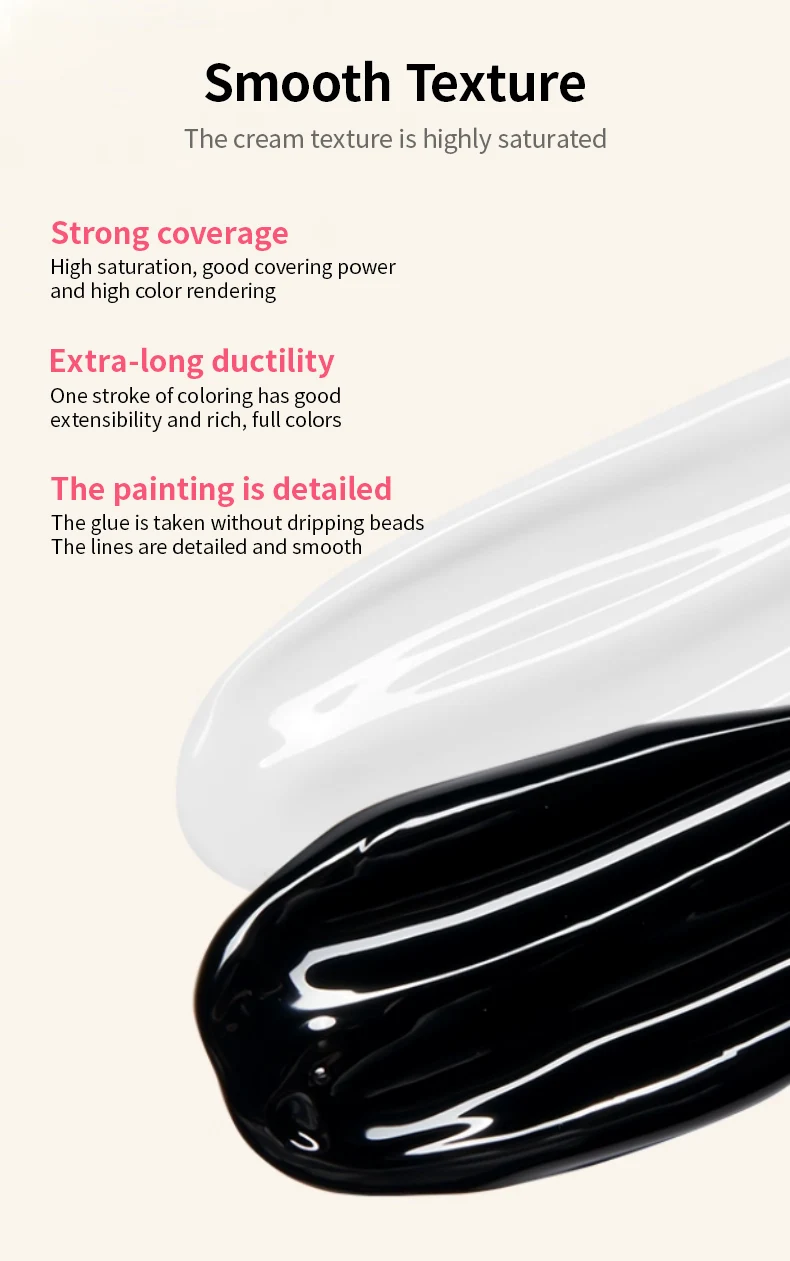 R ​ S NAIL Semi-solid Painting Gel Nagellack Schwarz Weiß Farben 3D Blume Zeichnung Gel Soak Off LED UV Paint Liner Cure Lack – Detail 4