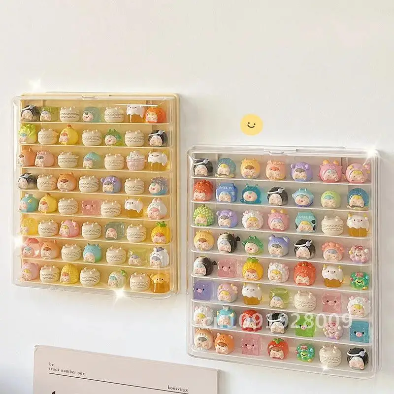

Wall-Mounted New Pop Bean Storage Box Dolls Mini Cute Anime Rack Blind Ornaments Display Display Case Desktop Figure Box Kawaii