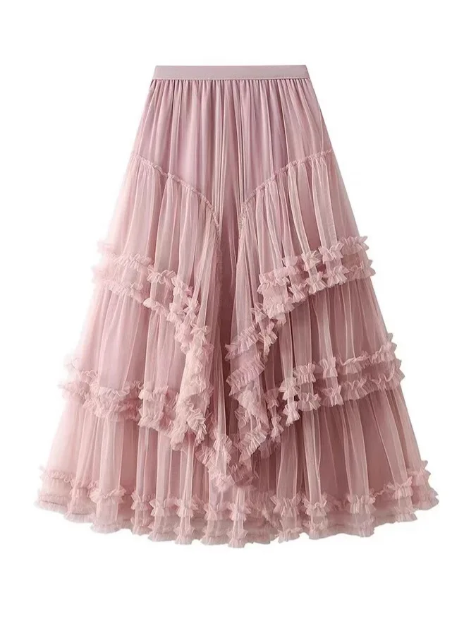 Heavy lace mesh cake skirt, puffy cake skirt, multi-layered high-end feeling skirt