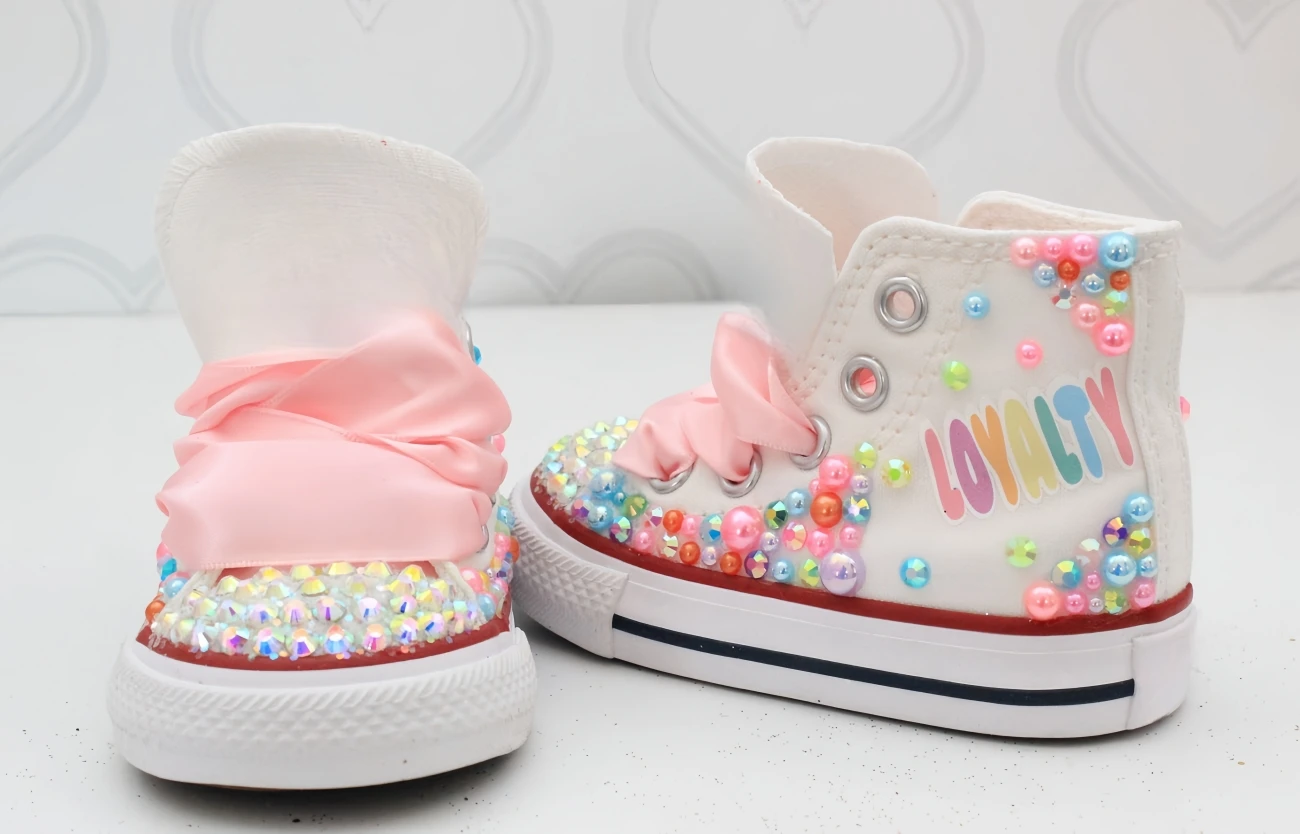 Dollbling Personalized Any Name Kids Pearls Sneakers Rhinestones 1st Birthday Tutu Party Candyland Girl Canvas Trainers