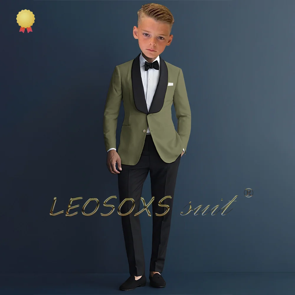 Traje de cuello de chal negro para niños con pantalones negros, conjunto de 2 piezas adecuado para bodas y fiestas, personalizado para niños