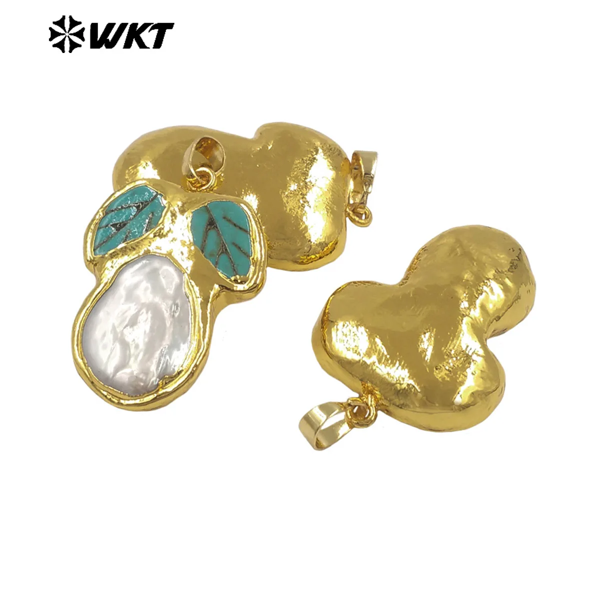 

WT-JP499 Natural Turquoise Pearl Special Shape Pendant With 18K Real Gold Plated For Women Commuter Jewelry