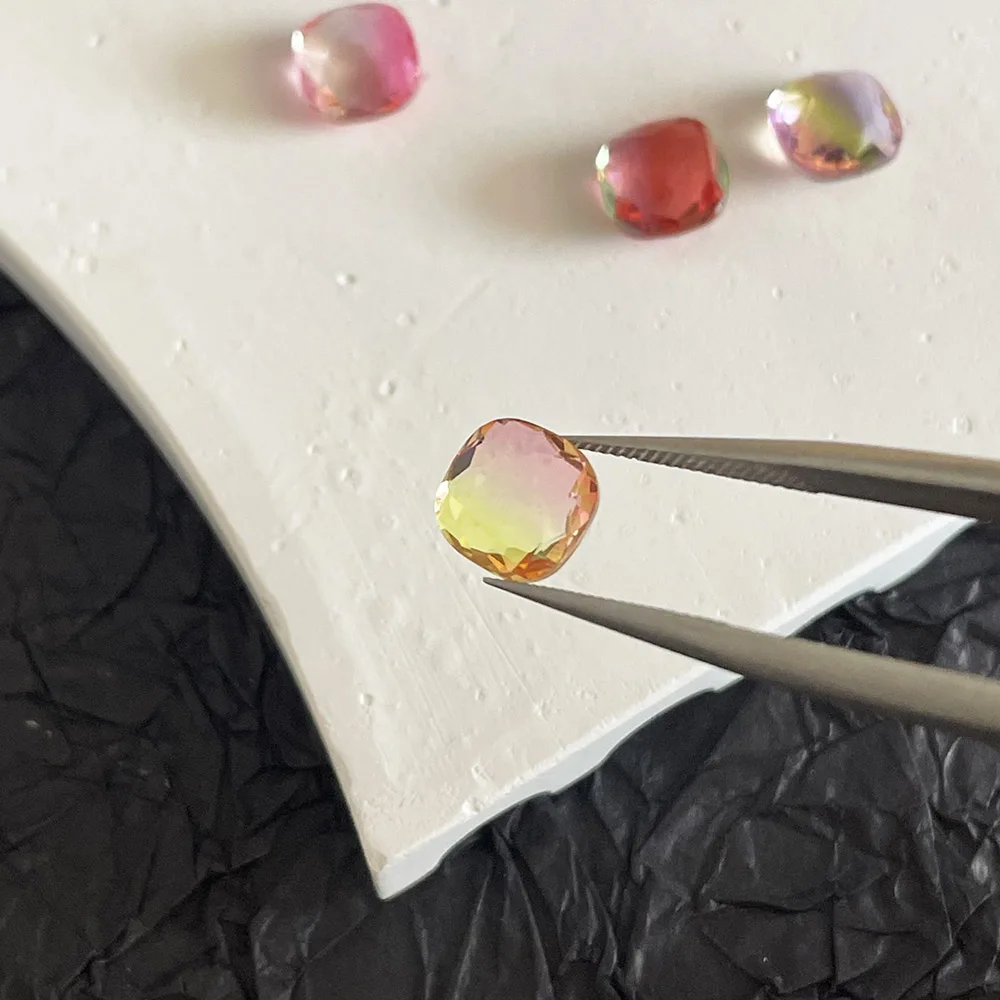 -Gradient Rainbow- Ice Glassy Oval Square Crystals 8mm Multi Faceted Sharp Cutlet DIY Glass Rhinestones Clear Faded Diamonds 404