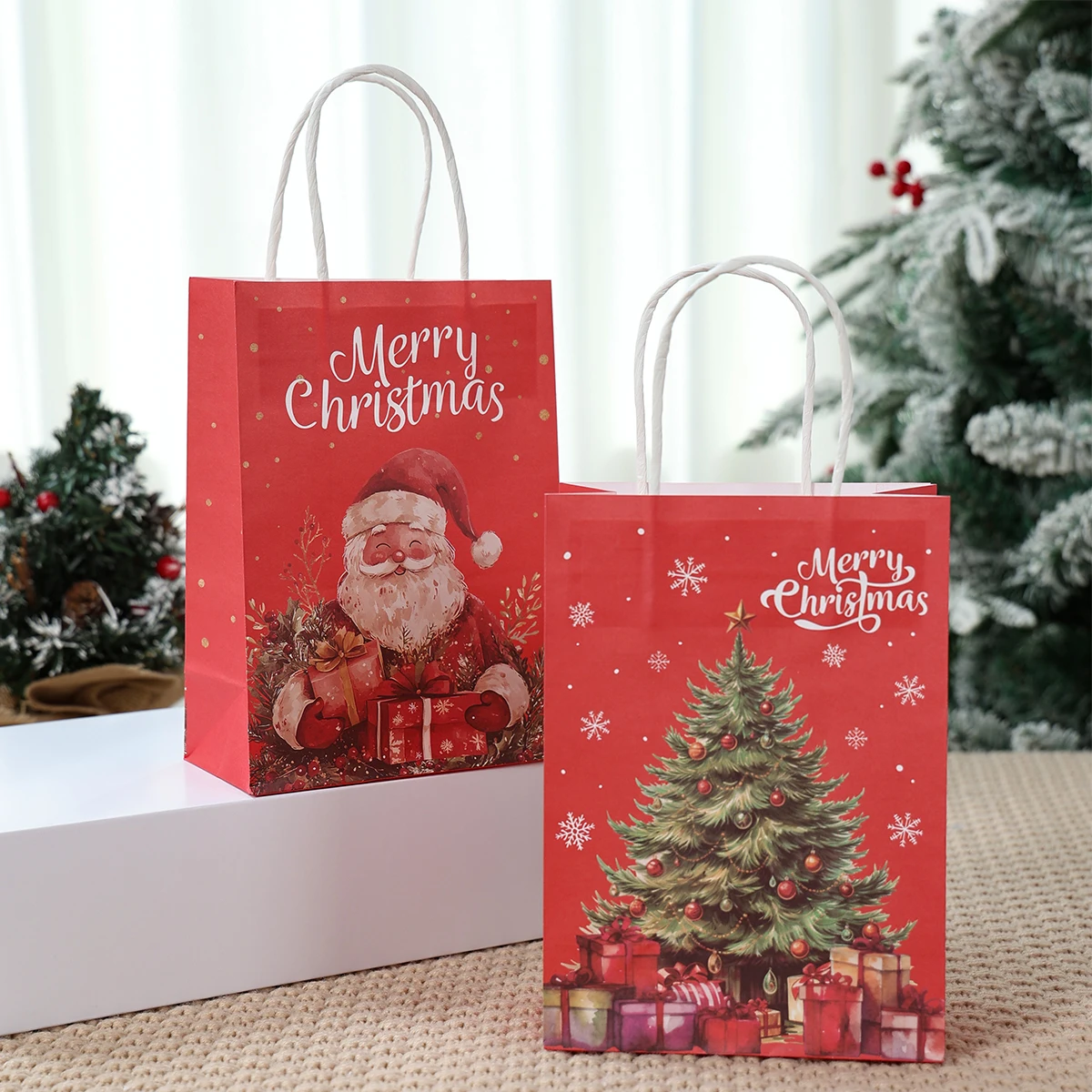 Christmas Kraft Paper Bags Christmas Decor for Home 2025 Santa Claus Gift Bags Xmas Ornament Navidad Natal New Year Gifts 2026