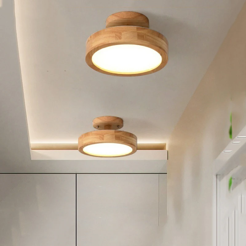 

Household Hallway LED Ceiling Light Corridor Aisle Solid Wood Ceiling Lamp Cloakroom Wooden Round Lamp Decorative