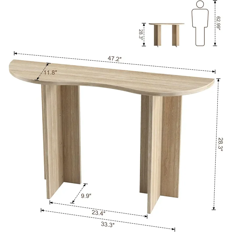 47.2 Curved Console Table Wave Top Entryway Table Sofa Table Behind the Couch for Hallway Living Room Foyer Beige