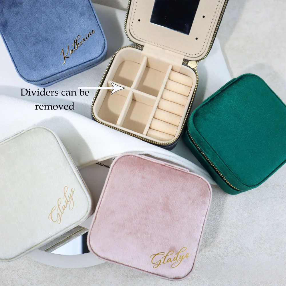 Velvet Jewelry Box Personalized Jewelry Organizer with Mirror Travel Accessories Display Box Portable Case Bridesmaid Souvenirs