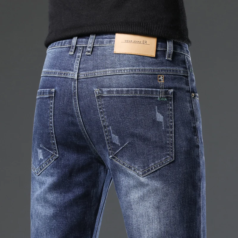 

Low Waist Men's Jeans Premium Quali Lightweight Luxury Brand Autumn Winter Hong Kong Sle Dstring Closure Stretch Fabric