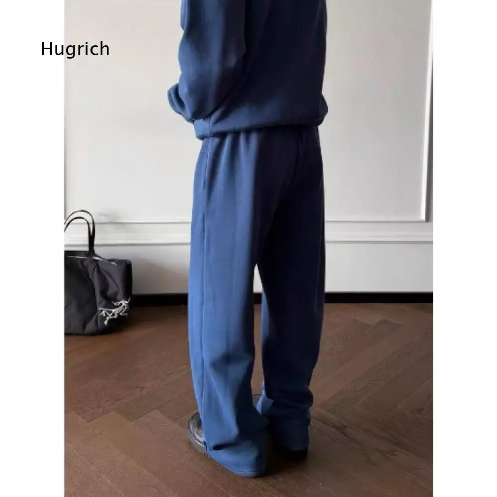 Solid Color Two Piece Outfit For Men Hooded Long Sleeve Top And Elastic Waist Straight Leg Pants For Multiple Casual Scenarios