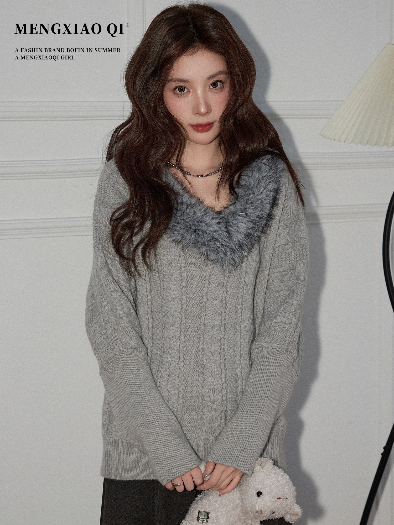 

Свободный вязаный свитер с длинными рукавами для женщин, осенне-зимний, повседневный, с воротником с бахромой, из крученой пряжи, мягкий, удобный, модный