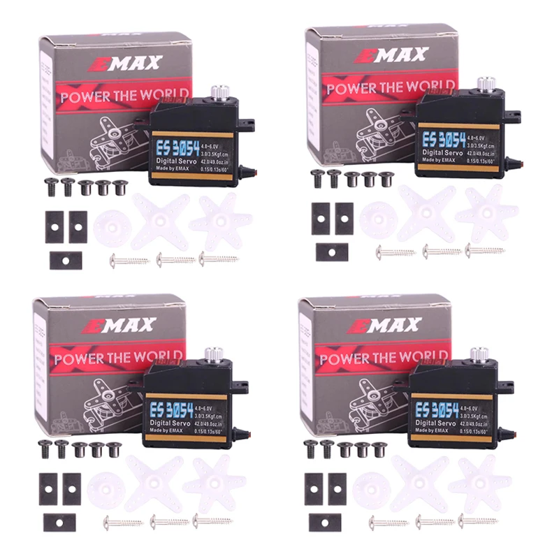 

4pcs/lot Emax ES3054 3054 4.8V-6.0V 17g 3.5kg 23T Metal Gear Digital Servo