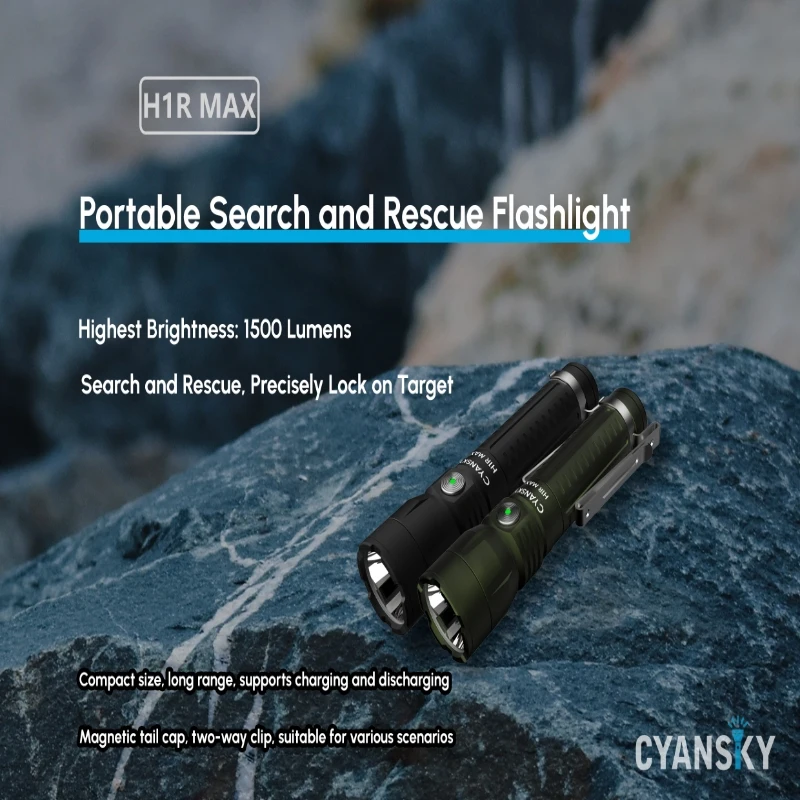 CYANSKY H1R ماكس قوية LED المغناطيسي الذيل مصباح يدوي 1500lm 450 متر مشاعل التكتيكية قابلة للشحن EDC جيب مصباح يدوي 18650