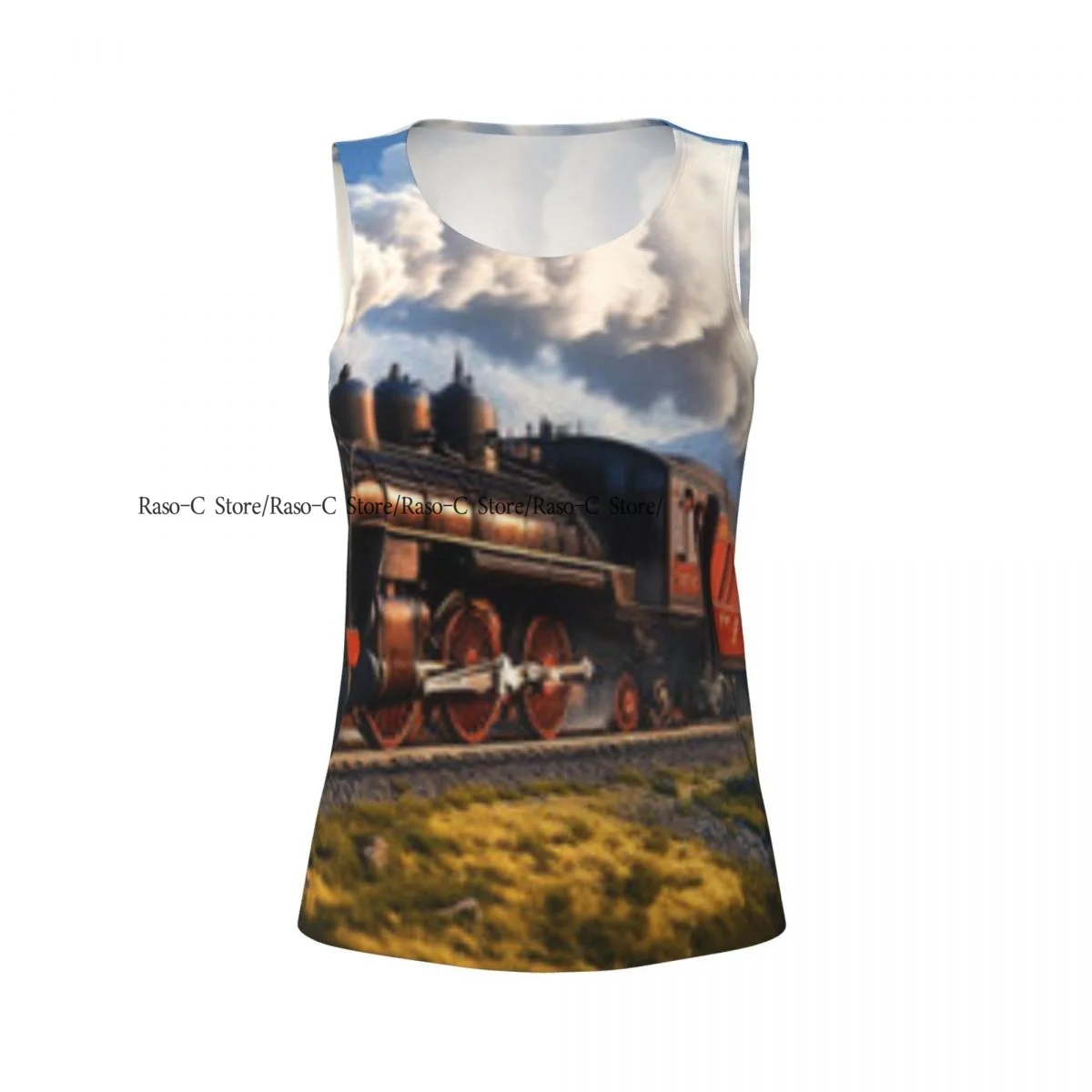 المرأة بلا أكمام اليوغا تانك الأعلى خمر قطار البخار السفر المناظر الطبيعية الجبلية سريعة الجافة تشغيل سترة رياضية قمصان اليوغا