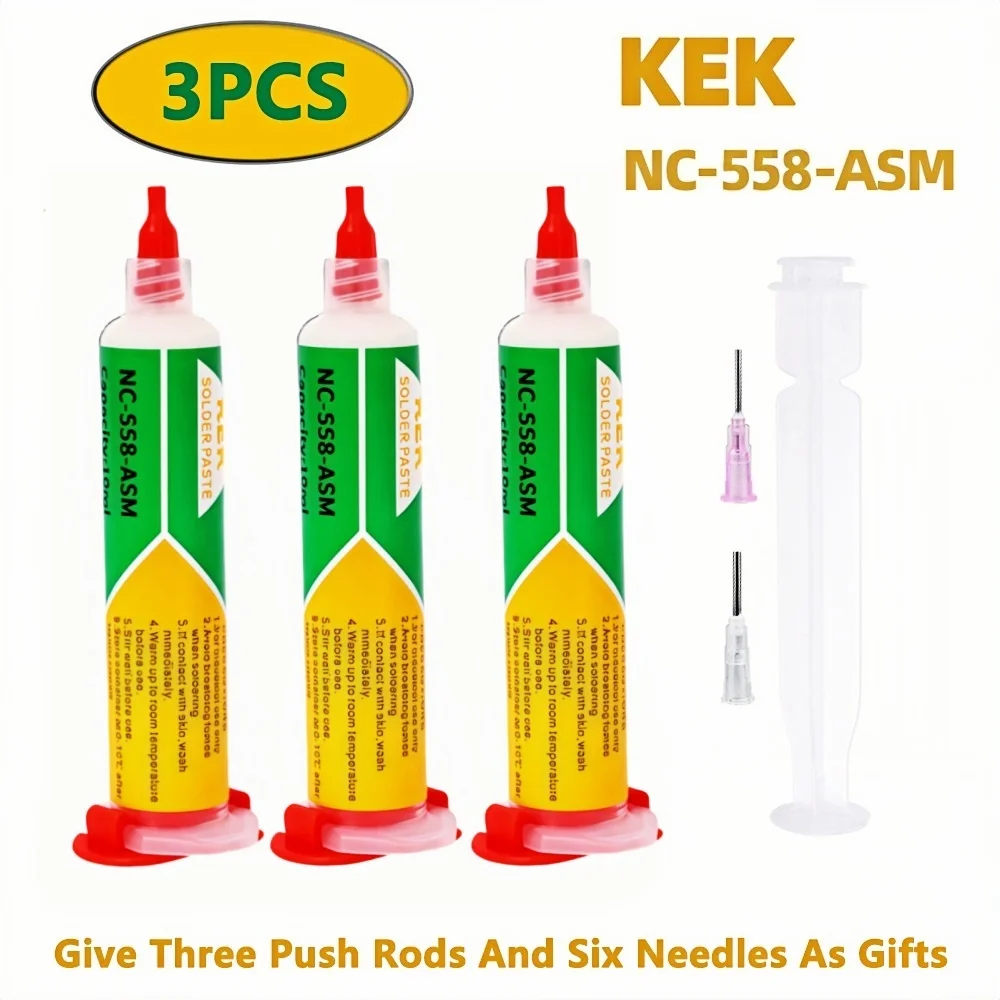 KEK NC‑558‑ASM No‑Clean Syringe BGA Flux Paste Kit, Independent Packaging for SMD PCB Mainboard Chip Soldering Rework Repair