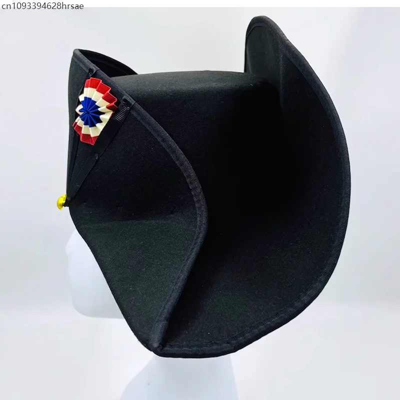 ナポレオンフレンチスタイル提督キャプテン Bicorne 帽子コスプレキャップ黒人男性大人の小道具アクセサリー 59 センチメートル頭サイズ