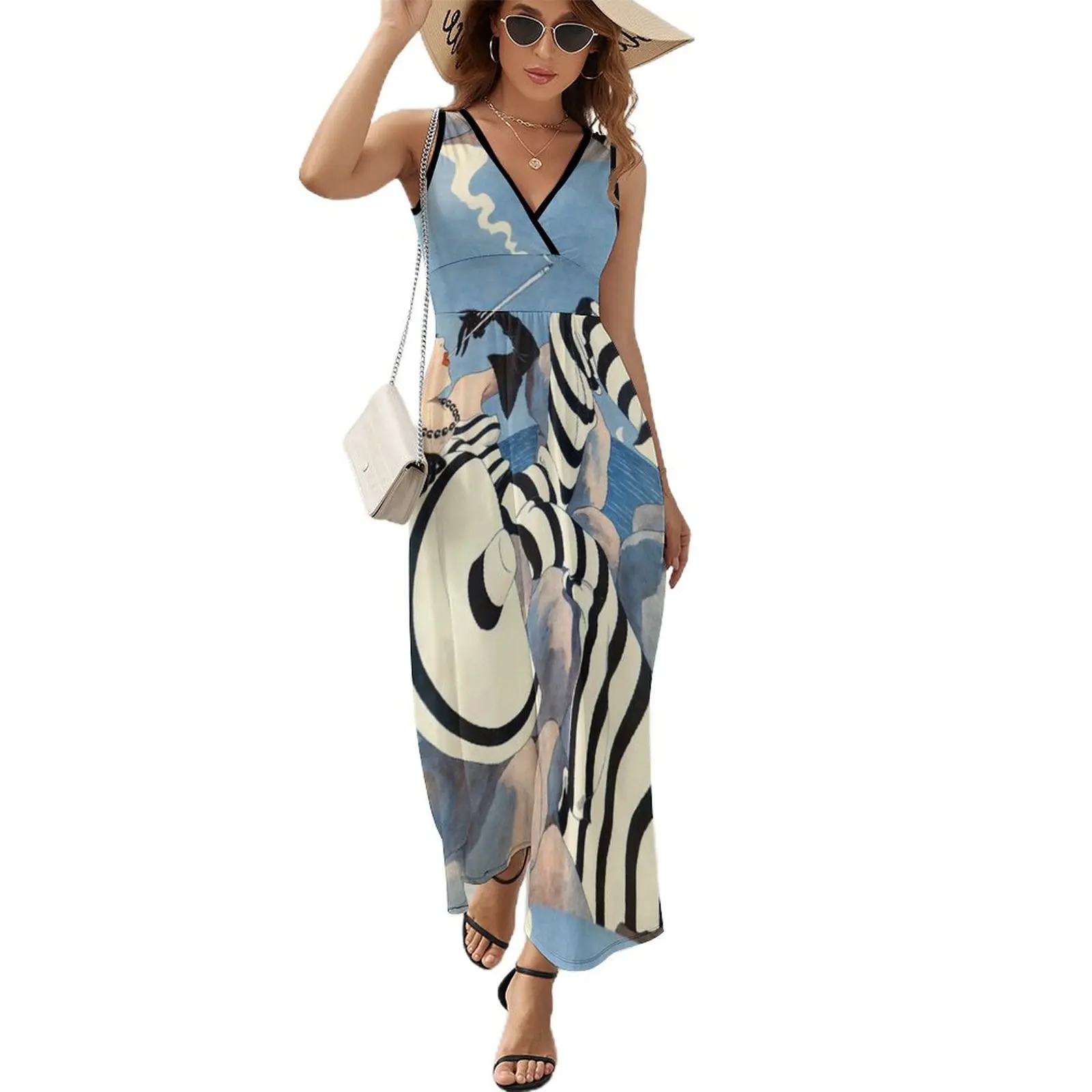 

French Art Deco Woman Haute Couture Fashion Sleeveless Dress sexy short dresses daring Long dress woman