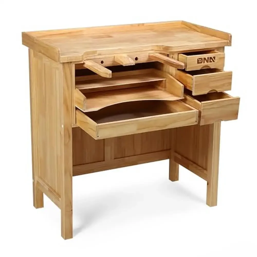 Rubber Wood Workbench Storage Bench w/ 5 Drawers & Adjustable Handle Heavy Duty Organizer 38.97