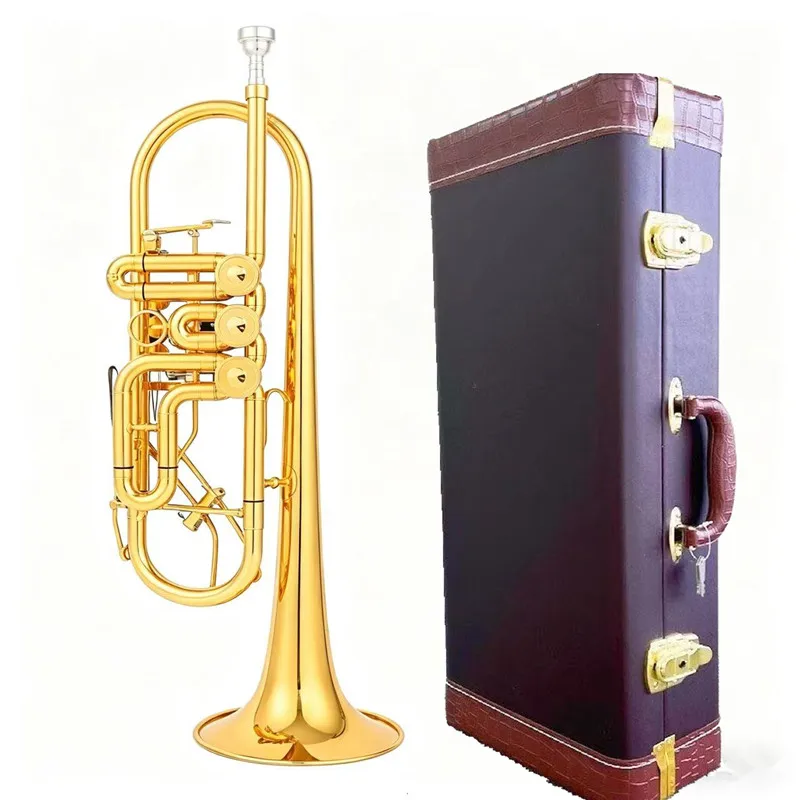 Österreichische Schagerl Bb-Trompete mit Drehventilen Typ B, Flachmessing, Professionelle C-Trompete, Musikinstrumente