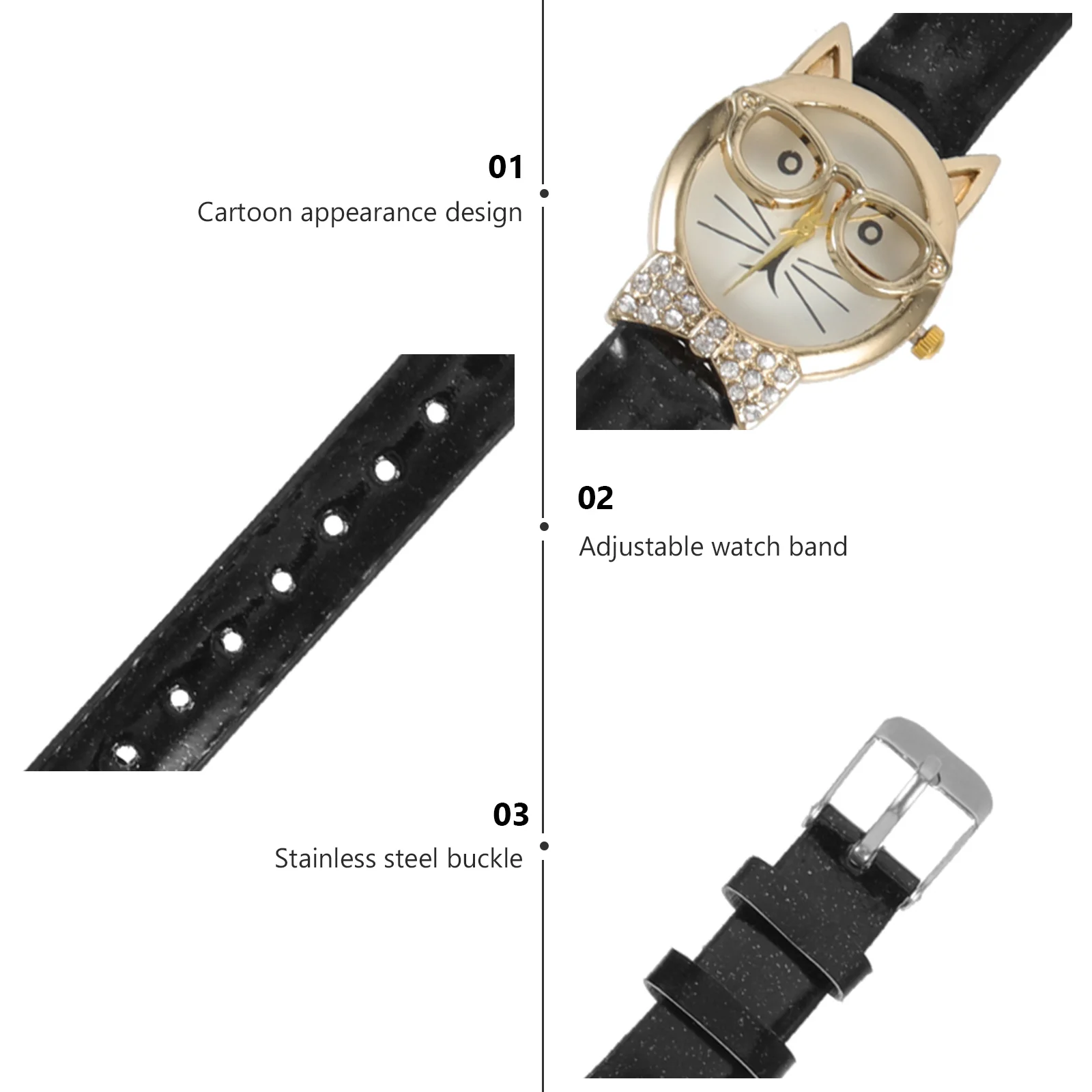 

Cat Face Wristwatch Cute Cartoon Design Adjustable Band Lightweight Women Watch Fashionable Decorative Gift for