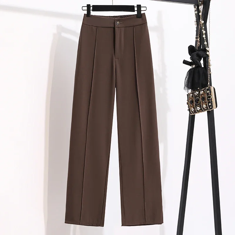 

2023 Autumn High Waist Wide Leg Pants Women Loose Elasitc Waist Suits Pant Female Solid Split Long Trousers Pantlaton E142