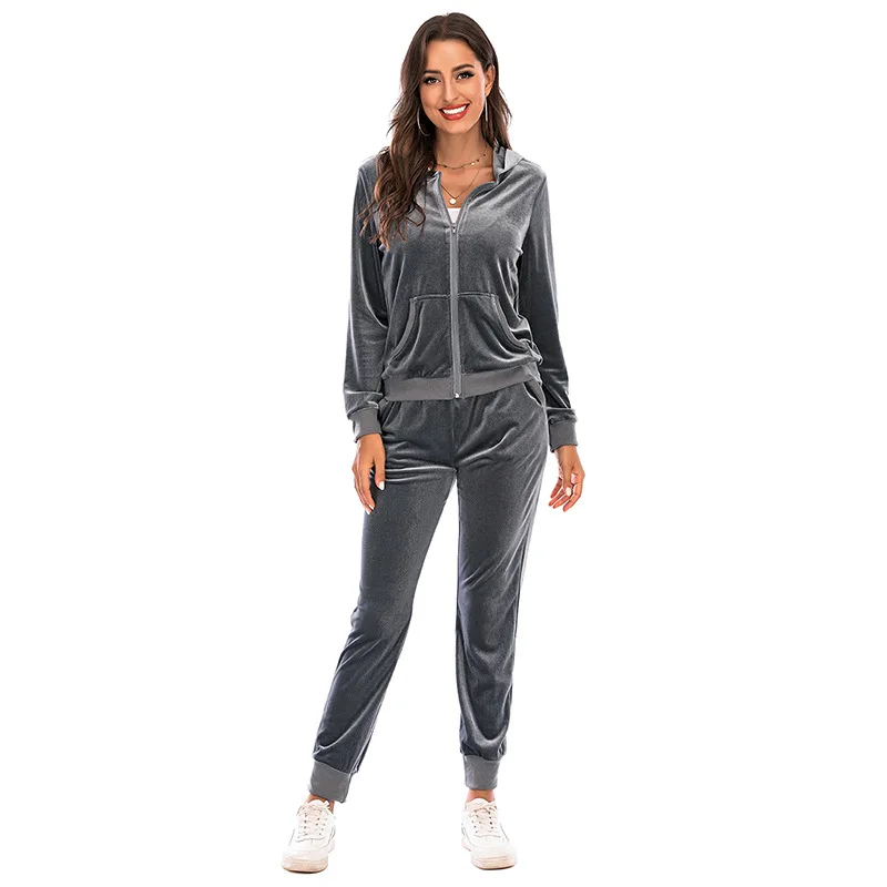 Autumn Winter Women Velour Tracksuit 2 Piece Jogging Pant Sets Hoodie Set Luxury Womens Tracksuit With Hoodie Sportswear Suit