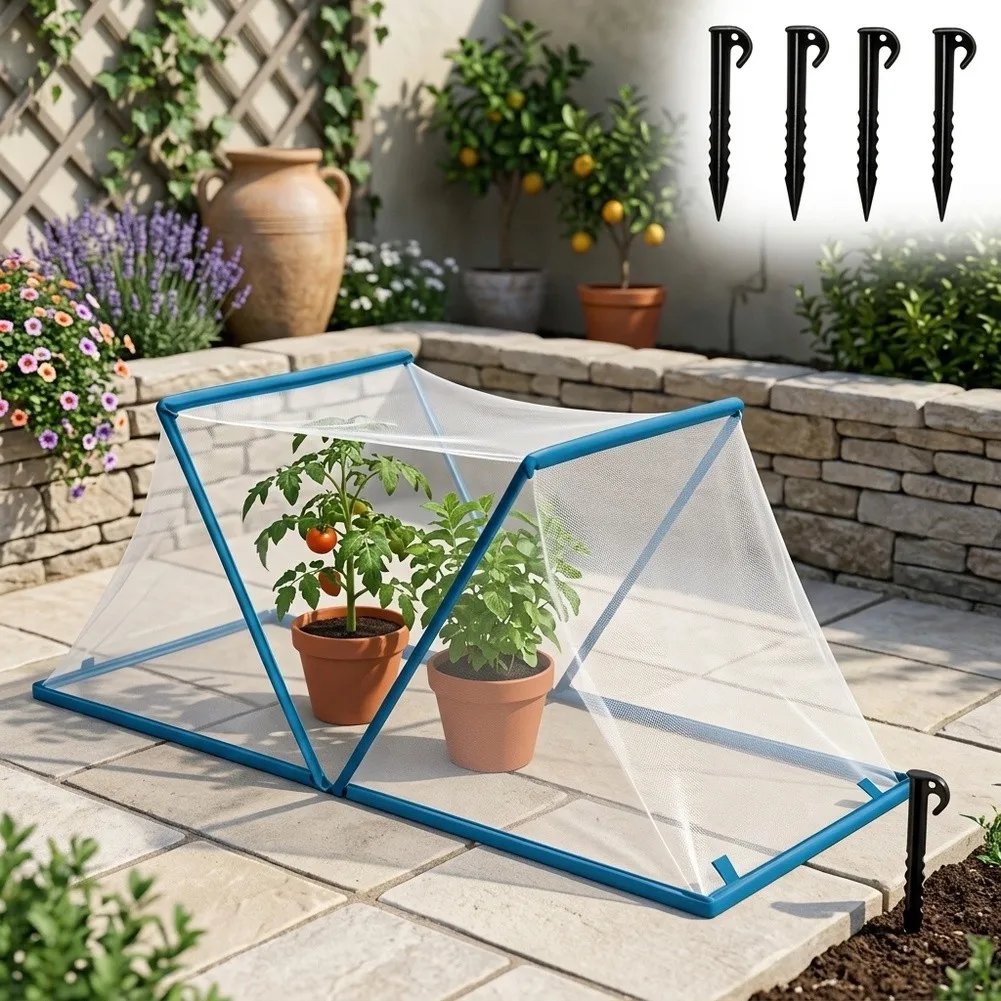 Plant Protector Mesh Cover Foldable for Raised Beds 47.24 x 23.62 Inches Polyester Material with 4 Securing Ground Nails