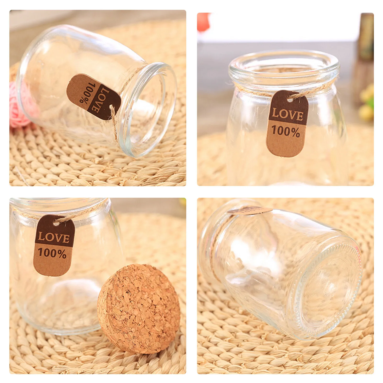 6PCS Mini Glass Yogurt Pudding Jars Containers with Cork Lids Labels Strings for Food Storage Wedding Party Favors Decorations