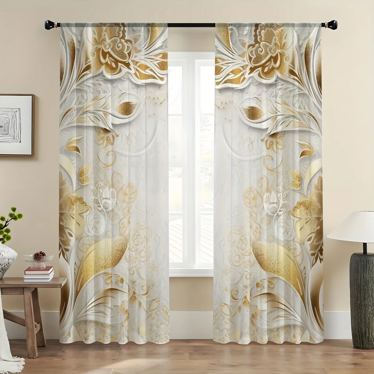 2pcs Elegant Luxe Embossed Print Curtains – Rod Pocket Design, Ideal for Living Room Bedroom Office Café and Vacation Home Decor
