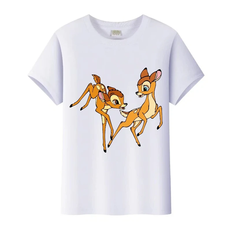 عادية ديزني بامبي الرسومات تي شيرت الفتيات بلايز النساء Harajuku قميص أبيض الصيف الأسرة الرجال بلوزة الأطفال قصيرة الأكمام تيز #1