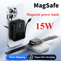 New Mini Magnetic Wireless Power Bank with Cable 20000 MAh External Battery 15W Fast Charging Charger for IPhone Xiaomi Samsung