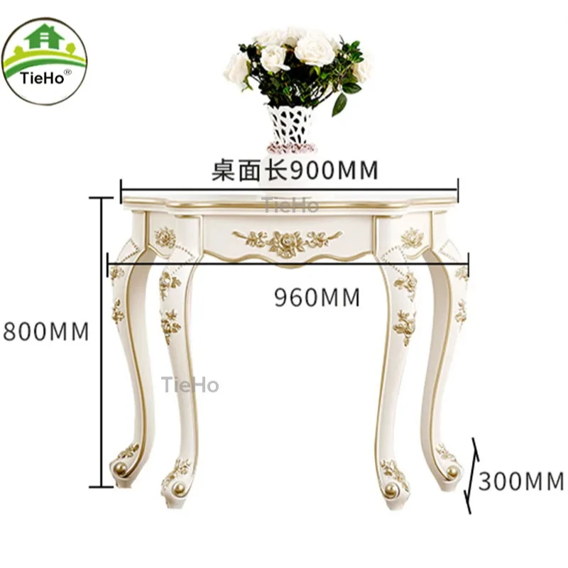 TieHo-European Style Console Table, Caving Artificial Flowers, Morden Hallway Table for Living Room, Home Decor, Entryway Table