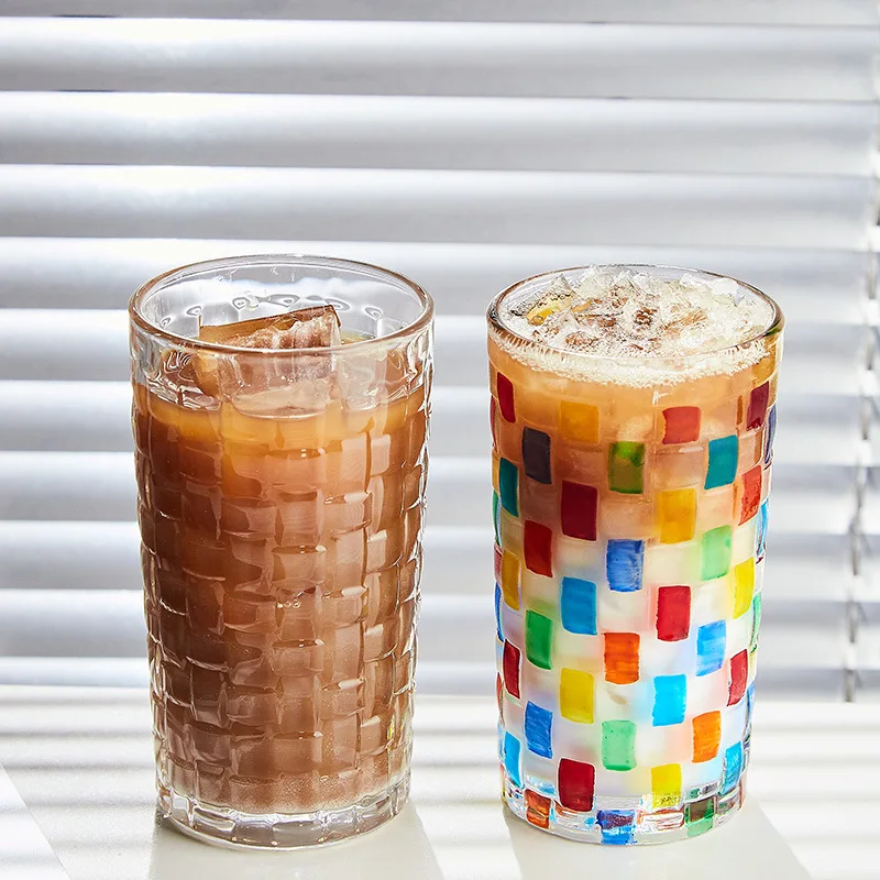 Ins Coffee Cup Colorful Glass Espresso Cups Rattan Weaving Style Soda Cool Cups Birthday Gift for Friend.