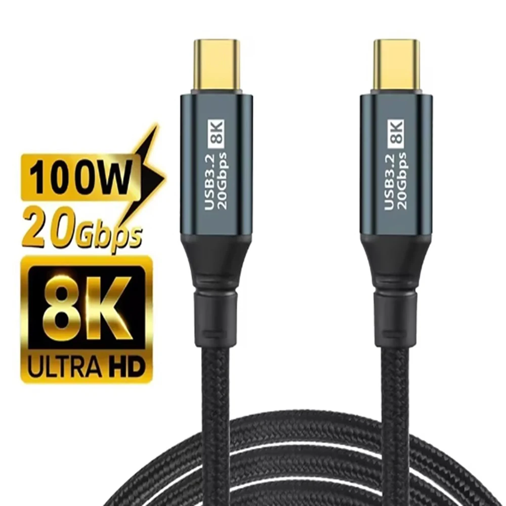 PD100W USB 3.2 20Gbps ThunderBolt 3 Type C to Type C Cable 8K 60Hz USB C Data Cord for iPhone 15 Pro Max MacBook Samsung 2m 3m