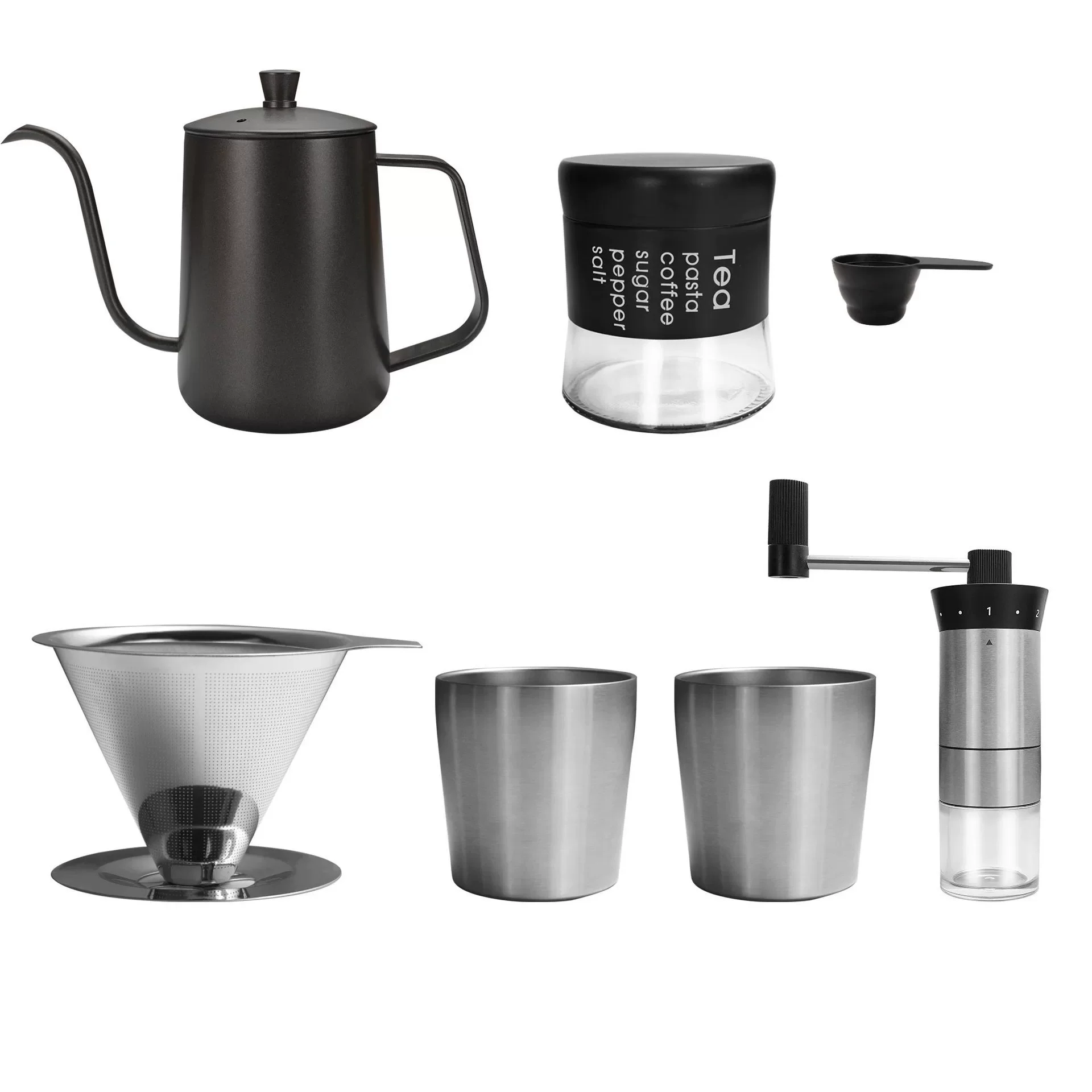 

Pour Over Coffee Sets Coffee Bean Grinder Drip Kettle Coffee Pot Outdoor Travel Wilderness Kit Gift Box Camping Picnic