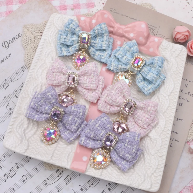 Moda jesienno-zimowa Lolita akcesoria do włosów Kawaii w kratę wstążka kokarda spinka do włosów damskie akcesoria do włosów 1 para ręcznie robione
