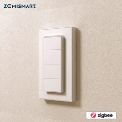 Zemismart Zigbee 4 Gangs Wireless Scene Switch Push Button Portable Switch Work with Smart Life Smartthings App Battery Powered