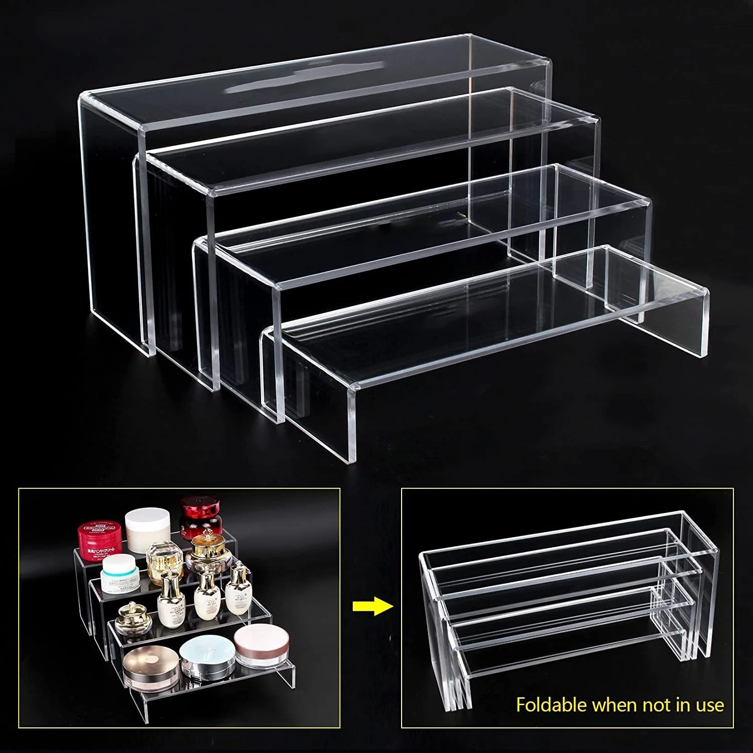 

Clear Acrylic Riser Display Shelf Cupcake Stand for Funko Figures,Perfume Organizer,Desserts Holder,Jewelry Display Shelf Rack