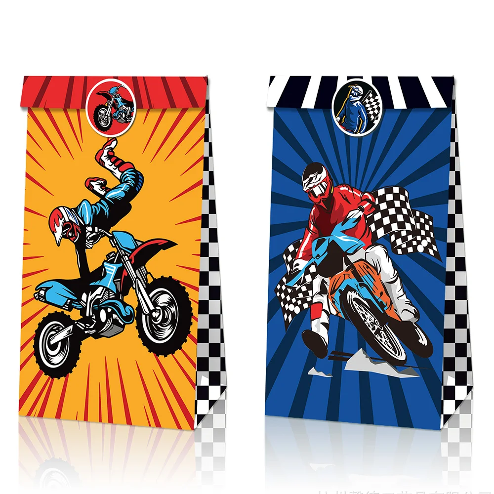 

12 Packs of Dirt Bike Paper Bag Theme Party Gift Bag Birthday Gift Bag Snack Candy Bag Childrens Party Supplies