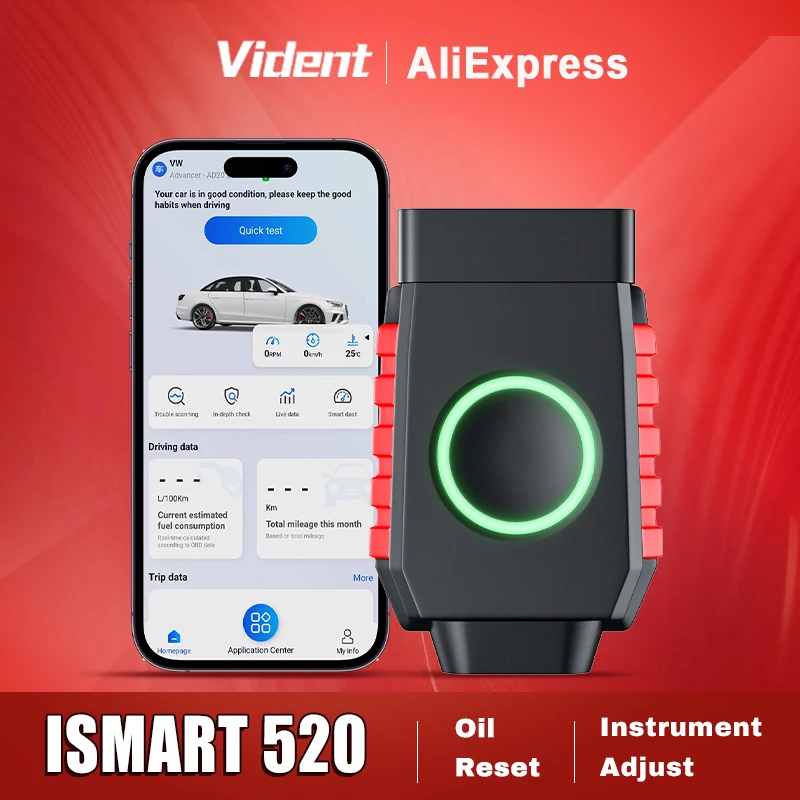 Vident iSmartDiag520 BT OBD2 Code Reader Car Active Test Instrument Adjust Oil Reset 13+ Funtion with CAN FD & DIOP Free Update