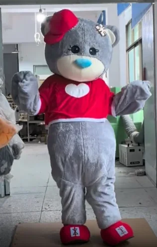 

Серый плюшевый мишка с красной футболкой, костюм талисмана, аниме, косплей, Рождество, Хэллоуин, карнавал, необычные вечерние мероприятия, Рождественский подарок