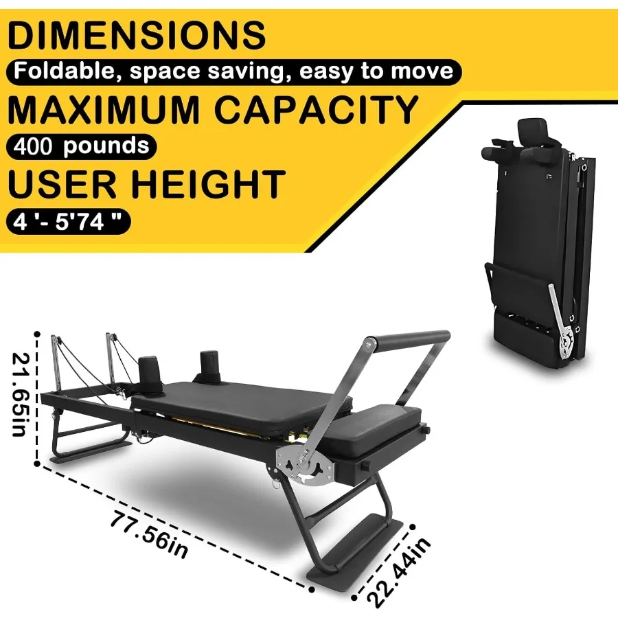 آلة بيلاتيس شديدة التحمل قابلة للطي مع أسلاك مقاومة وعجلات للاستخدام المنزلي وصالة الألعاب الرياضية مثالية للاستخدام الشامل