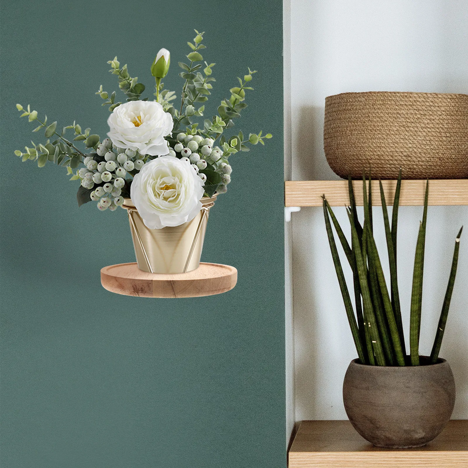 2Pcs Wood Round Floating Shelf Thickened Wall Mount Storage Rack Nordic Style Wall Decor Holder for Bathroom Bedroom Living Room