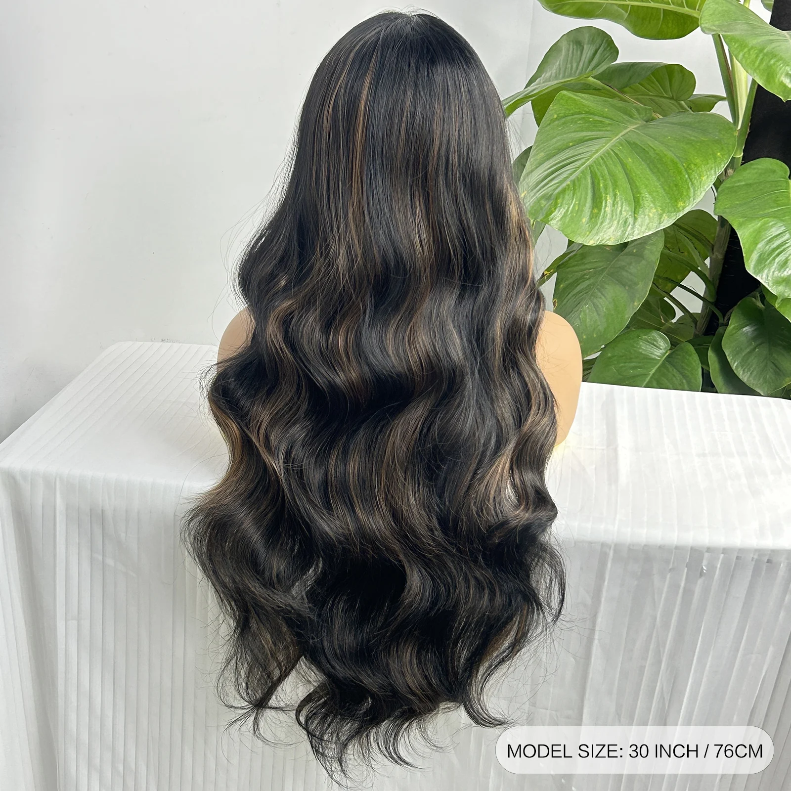 T-part Lace Synthetic Highlight Wavy Wig 30 Inches Golden Highlight Wavy Wig 13x4x1 Lace Front Natural Color Body Wave Wig