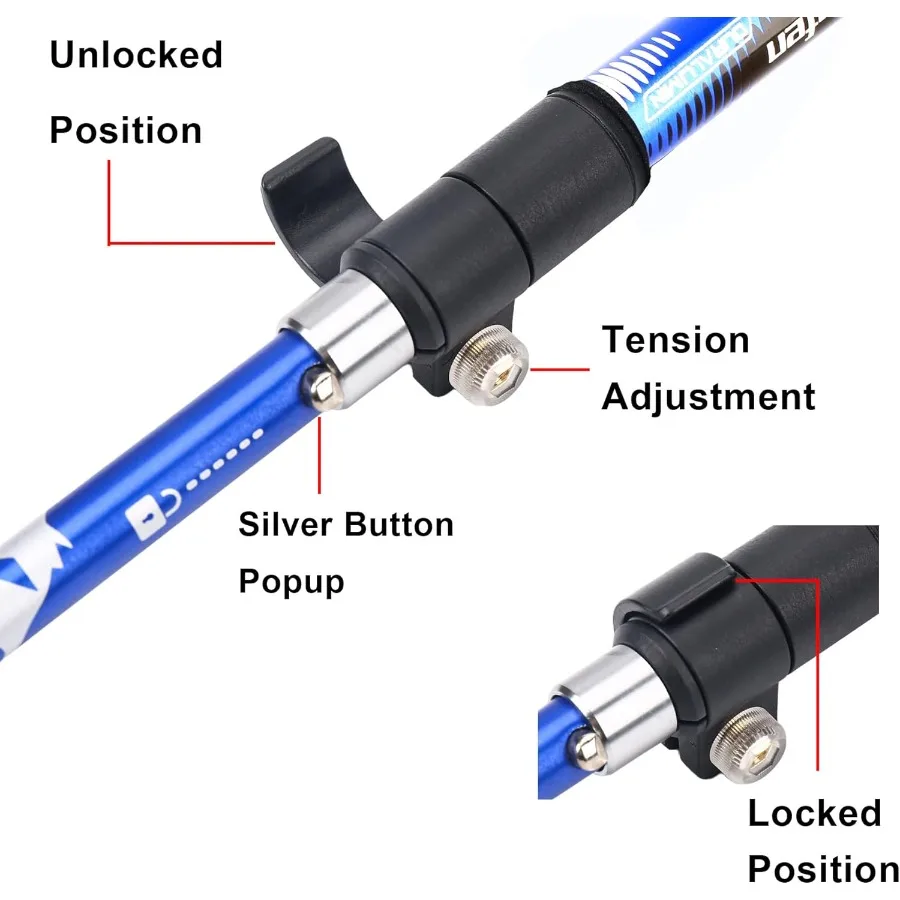 عمود المشي لمسافات طويلة خفيف الوزن وقابل للطي من الألومنيوم للرجال والنساء يناسب 5'3" - 6'2" #5
