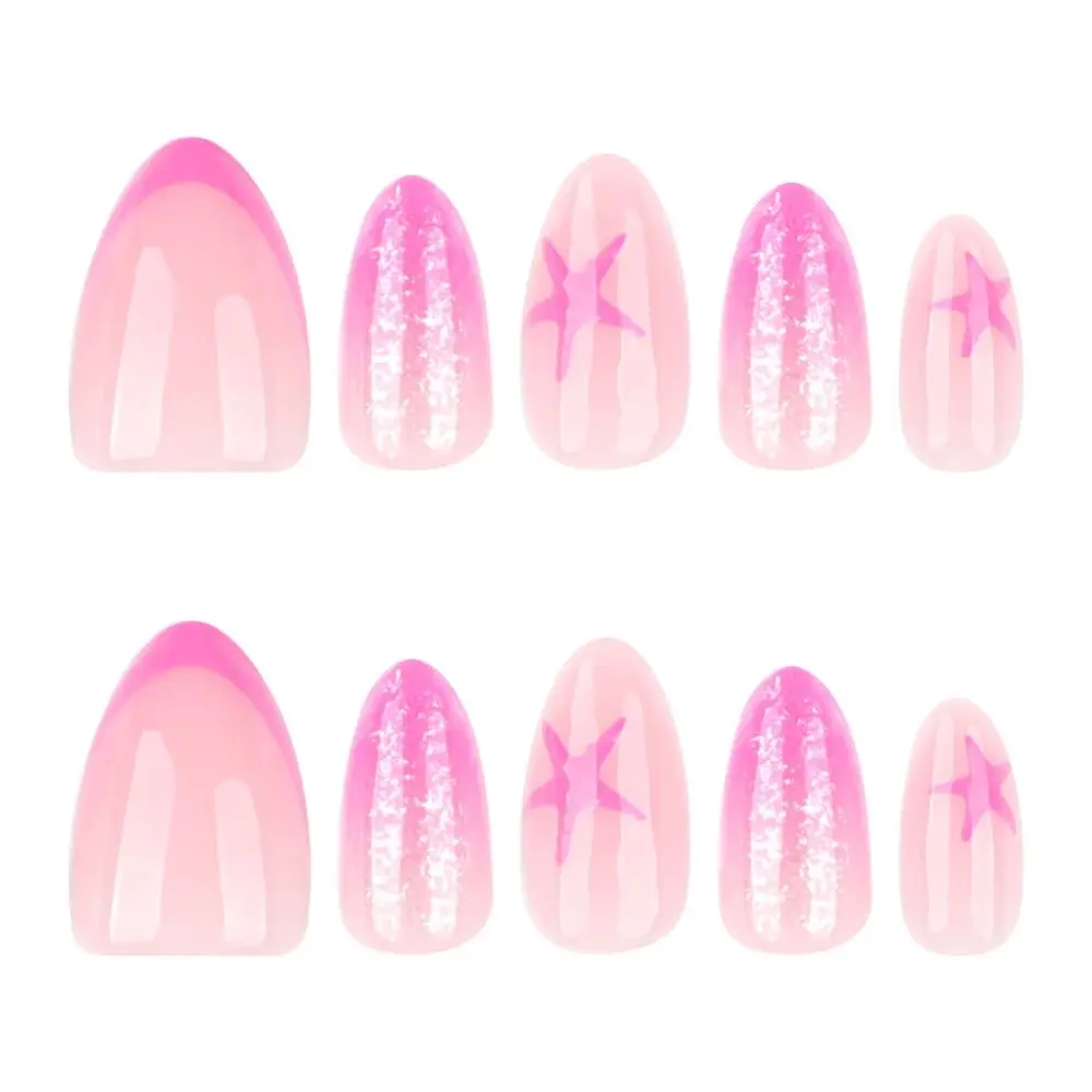 24 Uds uñas postizas largas de almendra rosa francesa Re patrón de cocodrilo prensa en uñas flores blancas simples lámina dorada Irregular